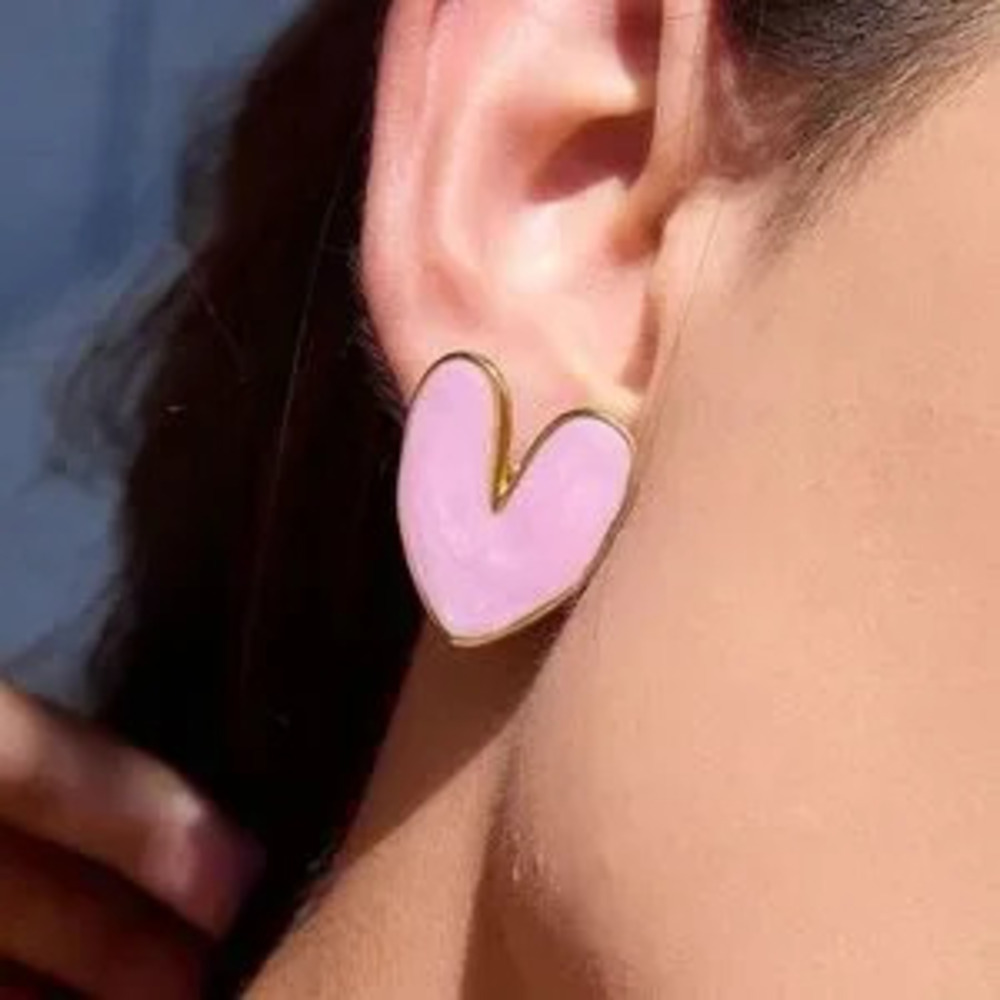 Pink Enamel Heart Earrings (7000)
